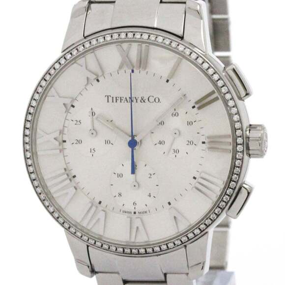 TIFFANY Atlas Dome Diamond Steel Quartz Mens Watch33989555 Polished